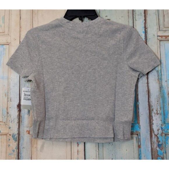 BP. Womens Size Large Gray Heather Short Sleeve Crew Neck Pullover Cropped Top - Picture 3 of 8
